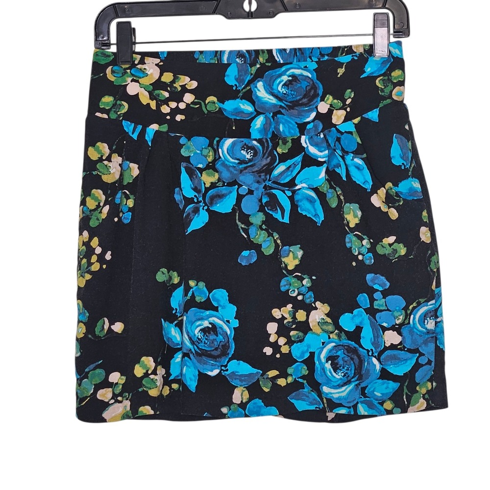 Necessary Objects Y2K 90s Black Floral Rose A-Line Mini Skirt‎ Fairy Small